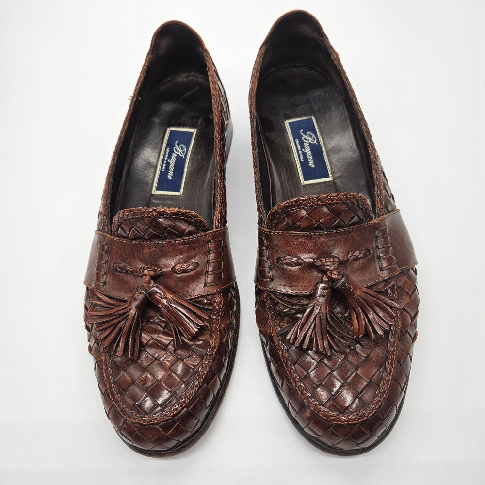 Bragano Mens Loafer Size 10 M Brown Woven Leather Tassel Dress Shoes Italy